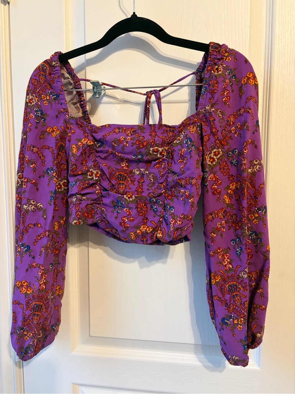 Urban Outfitters Purple Floral Cropped Peasant Top
